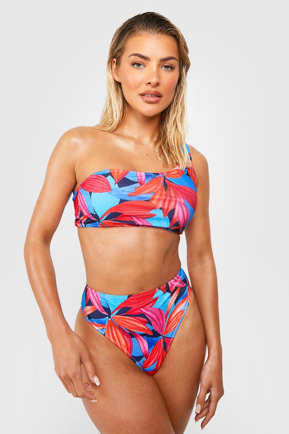 Tropical One Shoulder Bikini Set | boohoo
